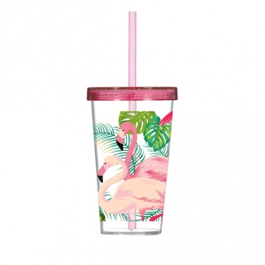 Стакан с трубочкой HEREVIN FLAMINGO (161448-003)