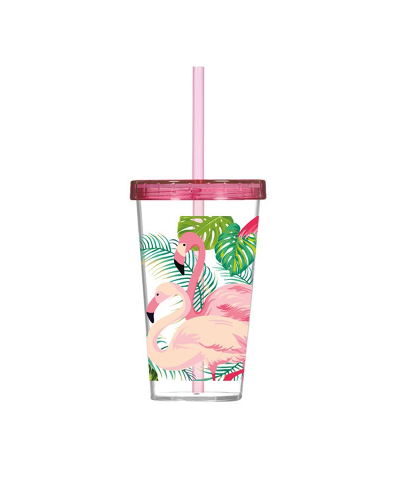 Стакан с трубочкой HEREVIN FLAMINGO (161448-003)