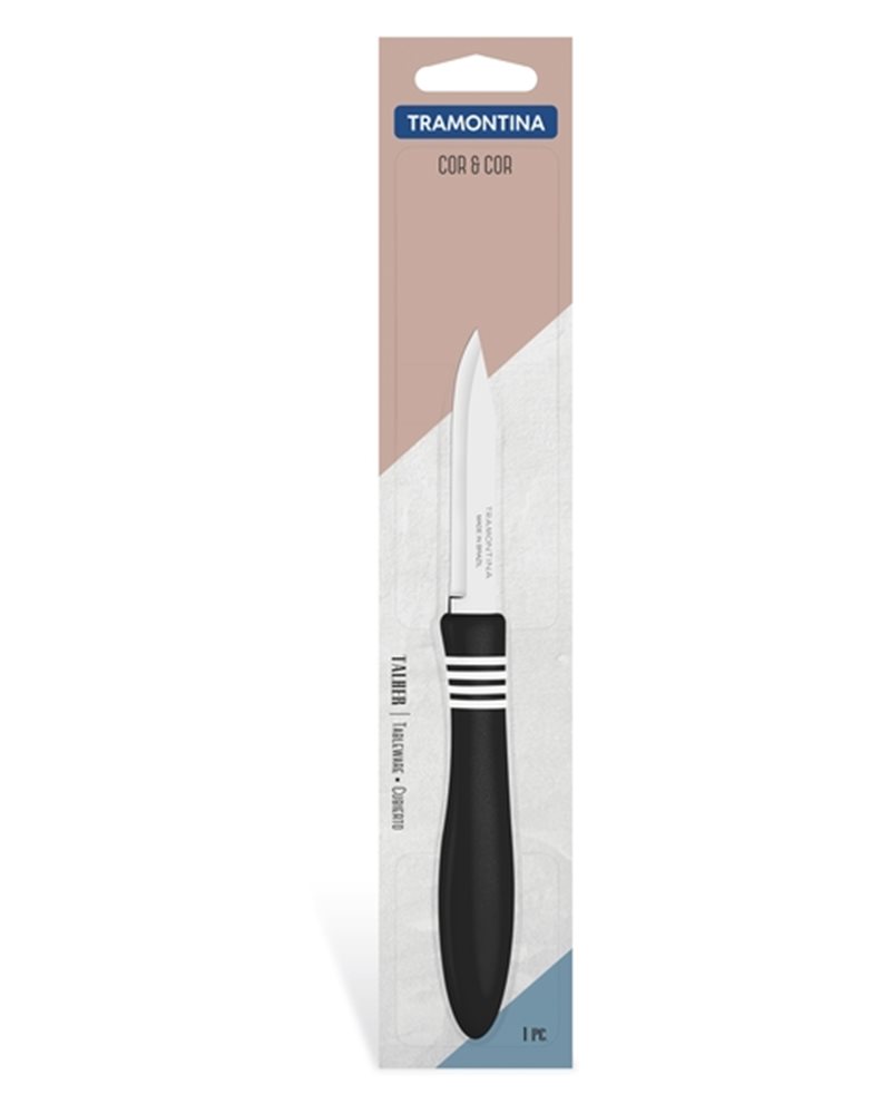 Нож TRAMONTINA COR & COR нож 76 мм д/овощей-1шт чёрная ручка инд.бл (23461/103)